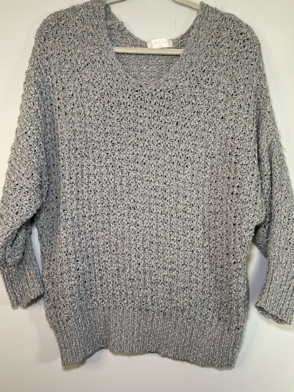 Altar'd State Gray Open-Knit V-Neck Sweater